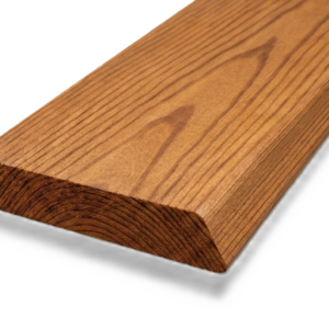 Bardage bois claire-voie en pin thermotraité Ecotra-Parement avec profil à bords biseautés pour pose horizontale sur façade ventilée.