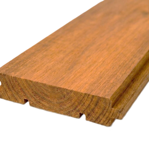 Bardage extérieur bois langueté à bords droits en Pin thermotraité, profil rainure-languette pour façade ventilée et panneaux faux claire-voie au design contemporain.