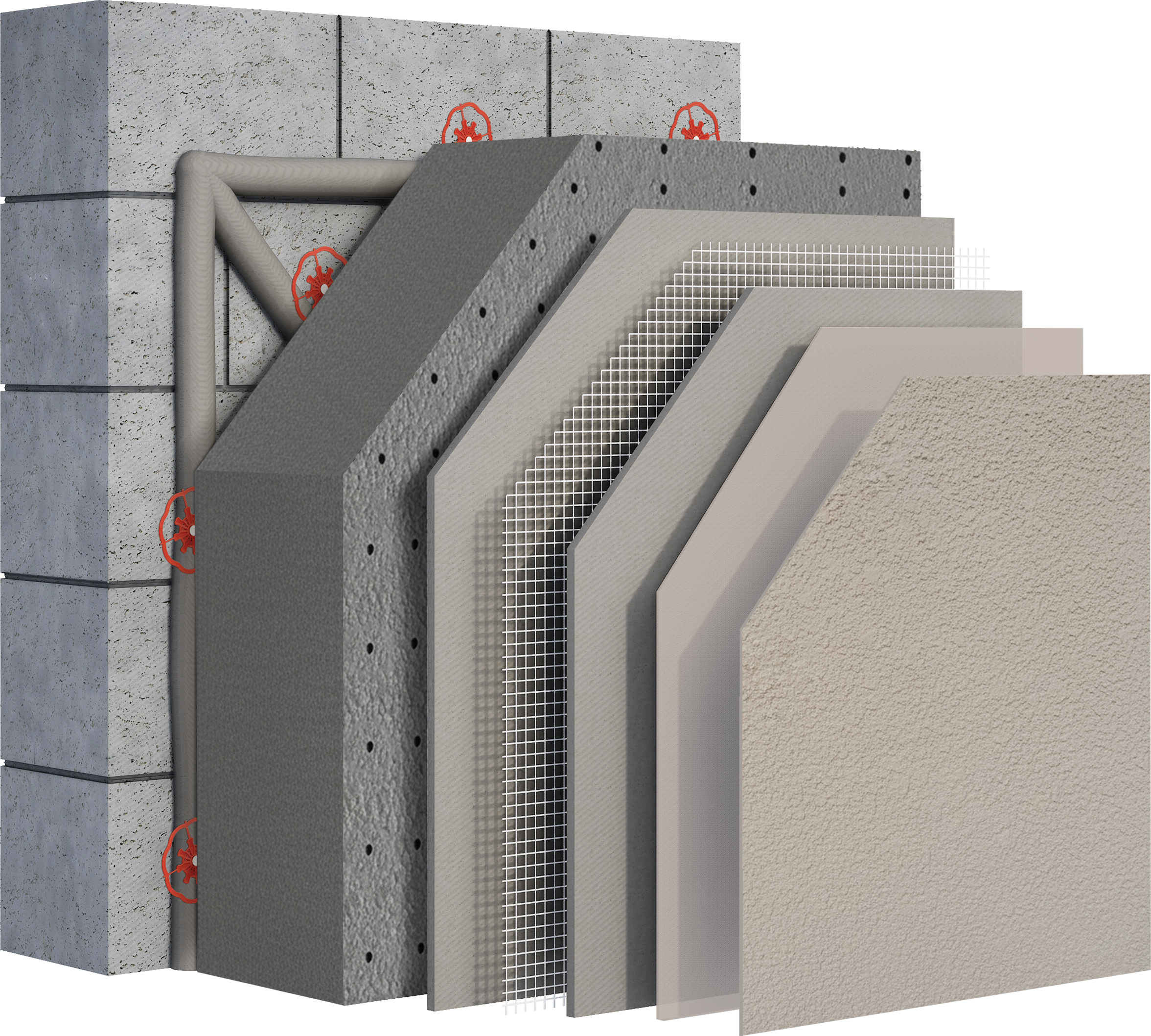 Composition du système ITE OpenSystem Baumit Isolation façade avec système ITE OpenSystem Baumit