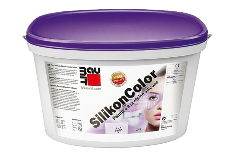 Sceau de peinture SilikonColor Baumit pour murs extérieurs, disponible en plusieurs coloris