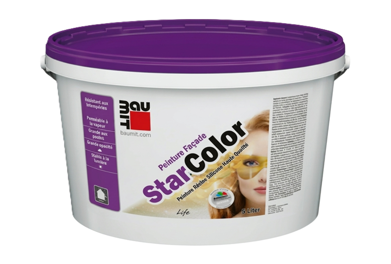 Sceau de peinture StarColor Baumit pour murs extérieurs, disponible en plusieurs coloris