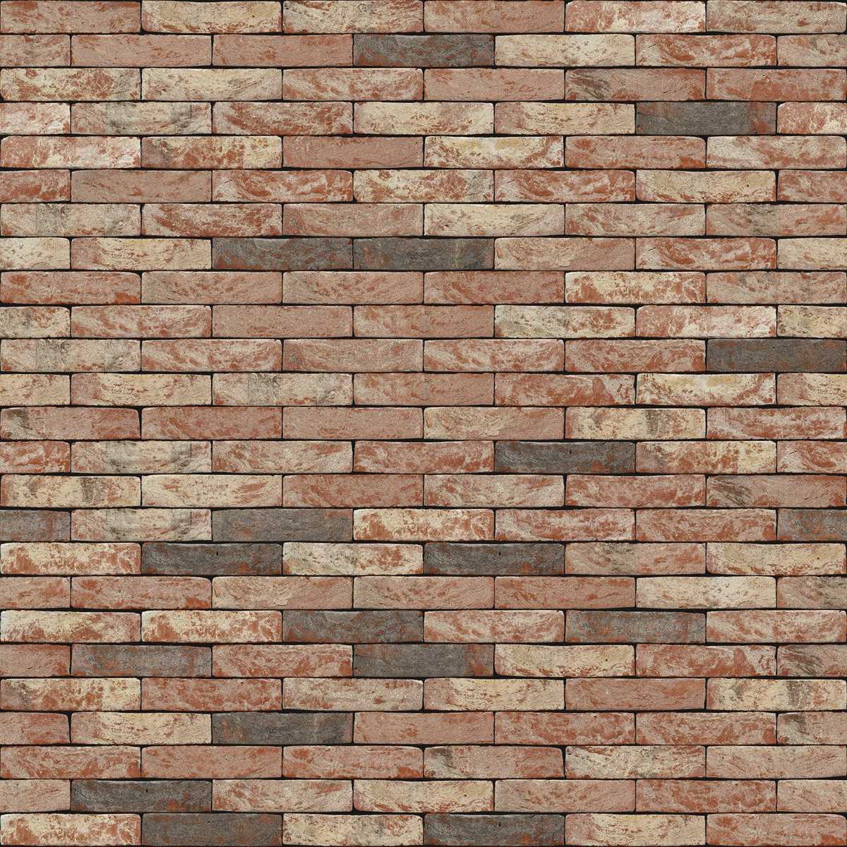 Néo Baroque, brique de parement aux touches noires Nos briques terre cuite Néo Baroque, du gris-blanc au rouge-beige, sans joints de mortier